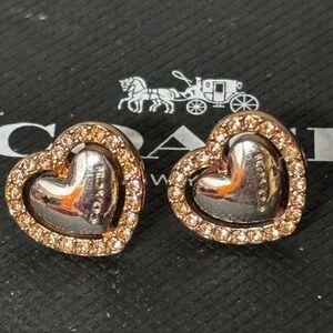 Coach Heart-Shaped Silver and Rose Gold Earrings